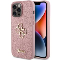 Guess 4G Metal Logo Back Cover mit Glitter Apple iPhone 15 Pro Max - Rosa