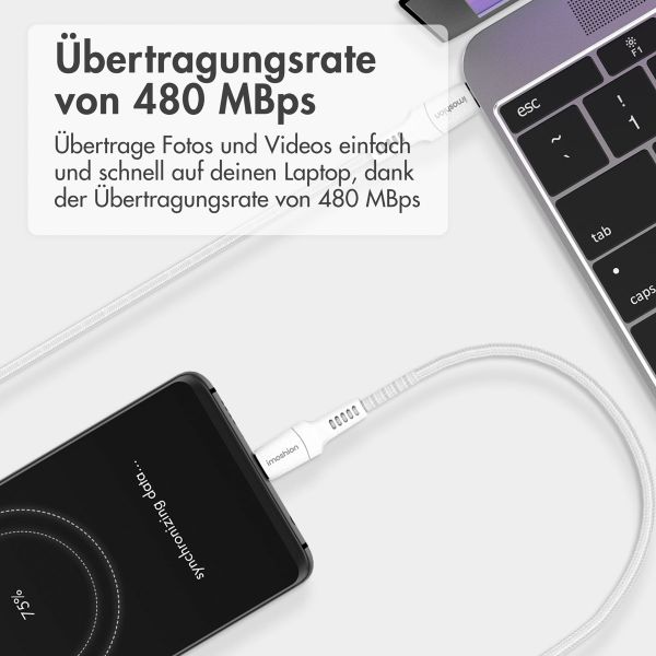 imoshion ﻿Lightning- auf USB-C-Kabel – nicht MFi-zertifiziert – Geflochtenes Gewebe – 1 m – Weiß