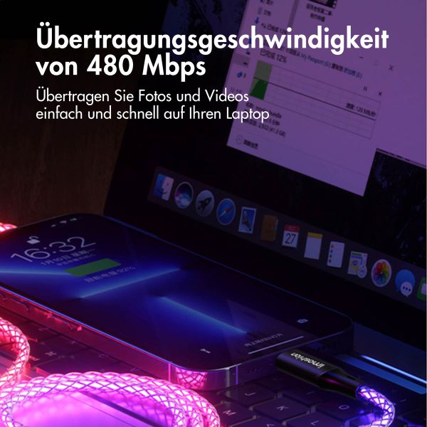 imoshion Leughtendes Schnellladekabel RGB - USB-C zu Lightning Kabel - 2 Meter