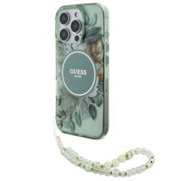 Guess MagSafe IML Flowers Case mit Beads Strap für das iPhone 16 Pro Max - Green