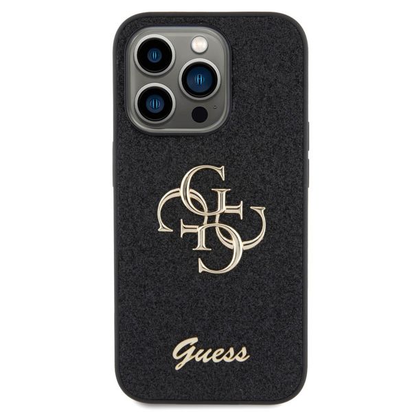 Guess 4G Metal Logo Back Cover mit Glitter Apple iPhone 15 Pro - Schwarz