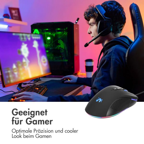 imoshion Gaming-Maus mit RGB-Beleuchtung - Kabelgebundene Gaming-Maus mit USB-A-Anschluss - Schwarz