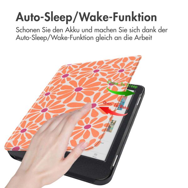 imoshion Design Slim Hard Case Sleepcover für das Kobo Clara Colour / Clara BW / Tolino Shine 5 / Shine Color - Orange Flowers Connect