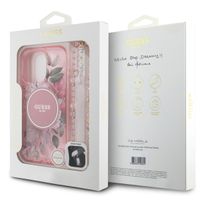 Guess MagSafe IML Flowers Case mit Beads Strap für das iPhone 16 Pro - Pink