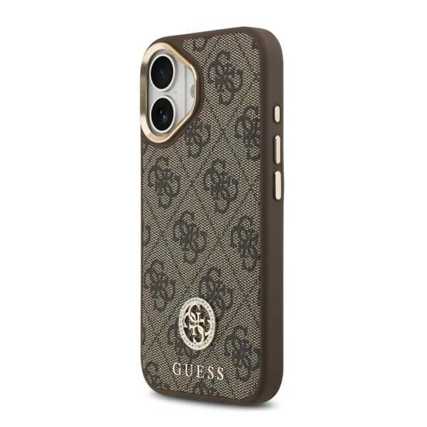 Guess Classic Strass Logo Leather Back Cover mit MagSafe Apple iPhone 17 - Braun