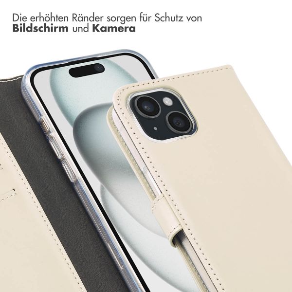 Selencia Echtleder Klapphülle für das iPhone 15 - Greige