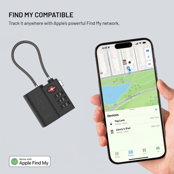 Fixed Tag Lock mit Apple Find My Unterstützung - TSA Reiseschloss für den Koffer - Schwarz