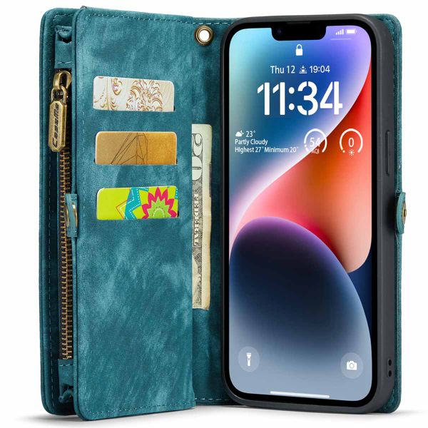 CaseMe Luxuriöse 2-in-1-Portemonnaie-Klapphülle Leder für das iPhone 14 - Grün