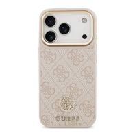 Guess Classic Strass Logo Leather Back Cover mit MagSafe Apple iPhone 17 Pro - Rosa