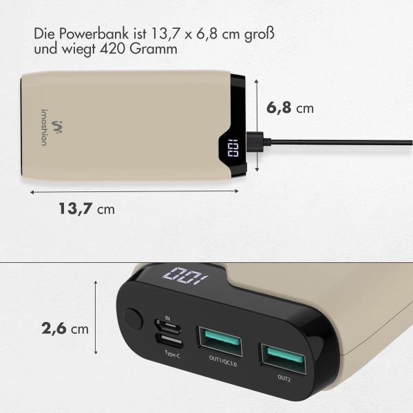 imoshion Powerbank - 20.000 mAh - Schnelles Aufladen und Power Delivery - Sandstone