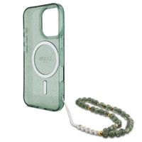 Guess MagSafe IML Glitter Case mit Beads Strap Apple iPhone 16 Pro - Green