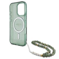 Guess MagSafe IML Glitter Case mit Beads Strap für das iPhone 16 Pro - Green