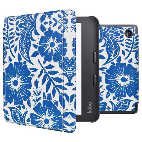 imoshion Design Slim Hard Case Sleepcover mit Stand Kobo Libra 2 / Tolino Vision 6 - Flower Tile