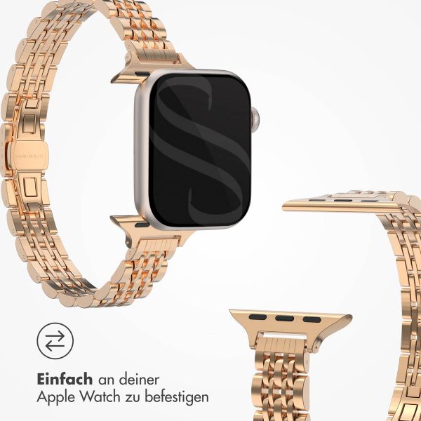 Selencia Jubilee inspiriertes schmales Edelstahlarmband für die Apple Watch Series 1 bis 9 / SE (38/40/41 mm) | Series 10 (42 mm) - Roségold