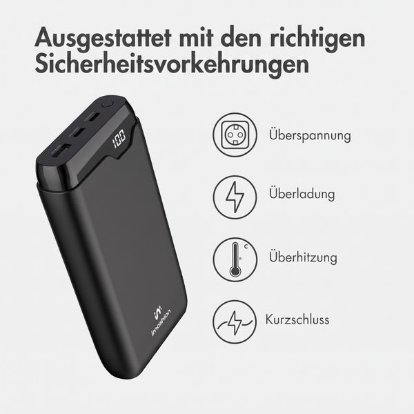 imoshion Powerbank - 27.000 mAh - Schnelles Aufladen und Power Delivery - 30W - Schwarz