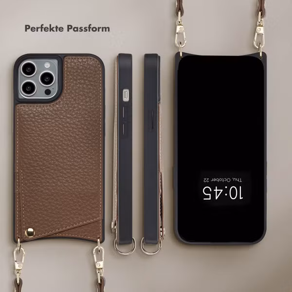 Selencia Nova HandyHülle mit Kordel und Kartenhalter Apple iPhone 15 Pro - Mocha Brown