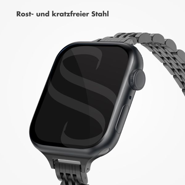 Selencia Jubilee inspiriertes schmales Edelstahlarmband für Apple Watch Series 1 t/m 9 / SE (38/40/41 mm) | Series 10 / 11 (42 mm) - Schwarz