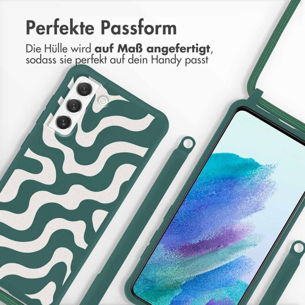 imoshion Silikonhülle design mit Band für das Samsung Galaxy S21 FE - Petrol Green Groovy