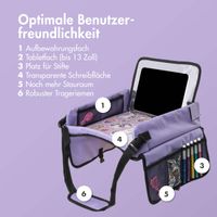 imoshion Reisetisch - Tablethalter Auto - 7 Aufbewahrungsfächer - Inklusive 2 Malvorlagen - Violett