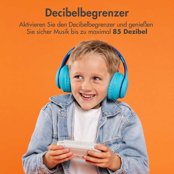 imoshion Kids LED Light Bluetooth-Kopfhörer - Kinderkopfhörer - Kabelloser Köpfhorer mit Dezibelbegrenzer + AUX-Kabel - Cobalt Blue / Soft Blue