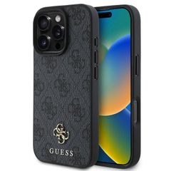 Guess 4G Metal Logo Back Cover MagSafe für das iPhone 16 Pro Max - Schwarz