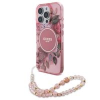 Guess MagSafe IML Flowers Case mit Beads Strap Apple iPhone 15 Pro Max - Pink