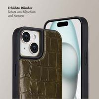 Selencia Nova Croco HandyHülle mit Kordel und Kartenhalter Apple iPhone 15 - Dark Olive