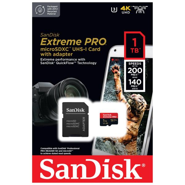 SanDisk microSD Extreme PRO - 1TB - Inklusive SD-Adapter und RescuePro Deluxe - UHS-I/U3/Full HD/4K UHD