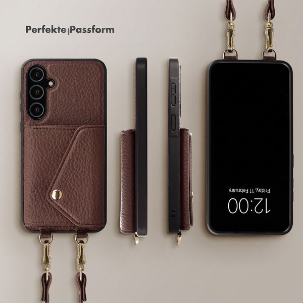 Selencia Sera HandyHülle mit Kordel und Umschlag-Kartenhalter Samsung Galaxy A55 - Chocolate Brown