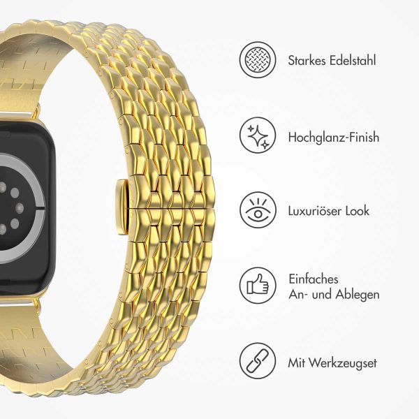 Selencia Drachenarmband aus Stahl für die Apple Watch Series 1 bis 10 / SE / Ultra (2) (44/45/46/49 mm) - Gold