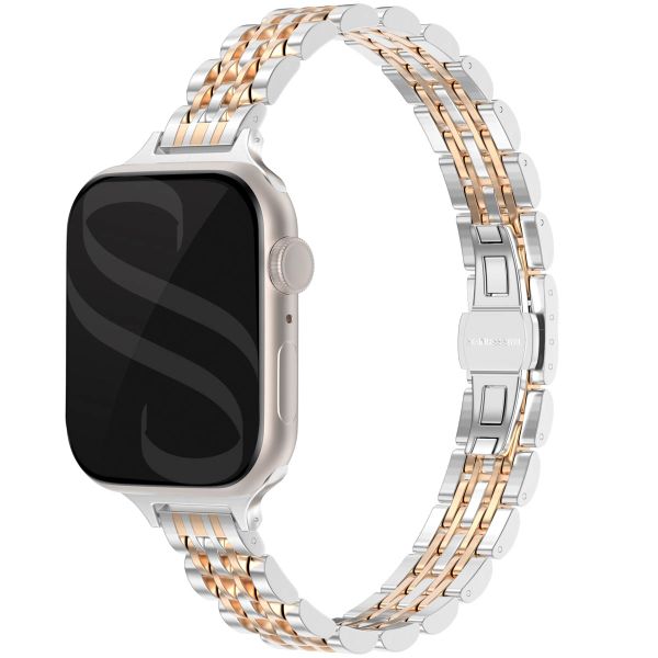 Selencia Jubilee inspiriertes schmales Edelstahlarmband für die Apple Watch Series 1 bis 9 / SE (38/40/41 mm) | Series 10 (42 mm) - Silber & Roségold