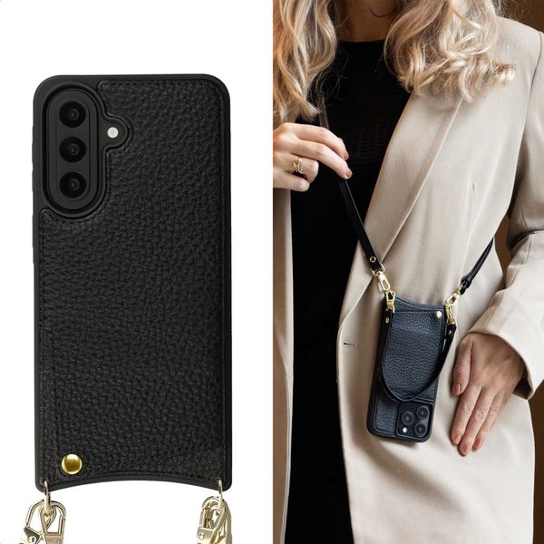 Selencia Nova HandyHülle mit Kordel und Kartenhalter Samsung Galaxy A57 (5G) - Schwarz