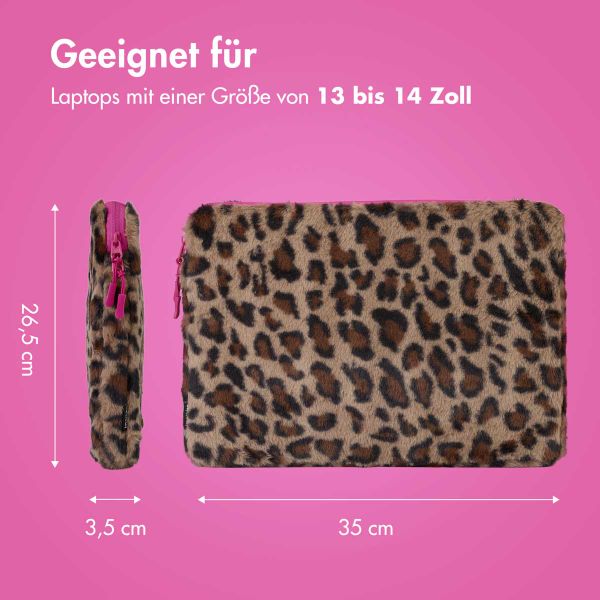 imoshion Fluffy Laptop Hülle 13-14 Zoll - Laptop Sleeve - Leopard Pink