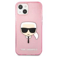 Karl Lagerfeld Karl's Head Silikonhülle Glitter für das iPhone 13 Mini - Transparent Rosa