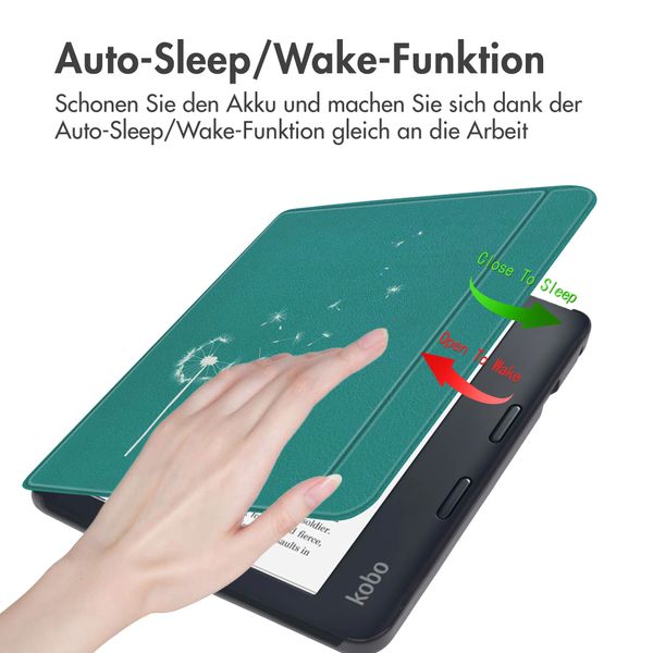 imoshion Design Slim Hard Case Sleepcover mit Stand Kobo Libra 2 / Tolino Vision 6 - Green Dandelion