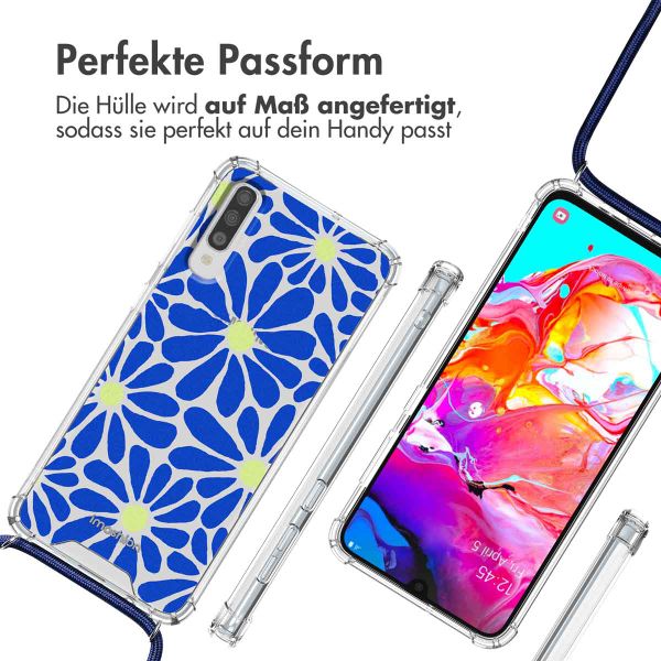 imoshion Design Hülle mit Band für das Samsung Galaxy A70 - Cobalt Blue Flowers Connect