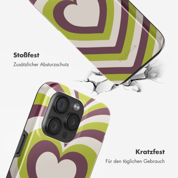 Selencia Vivid Tough Back Cover MagSafe für das iPhone 15 Pro - Double Hearts Plum Fern