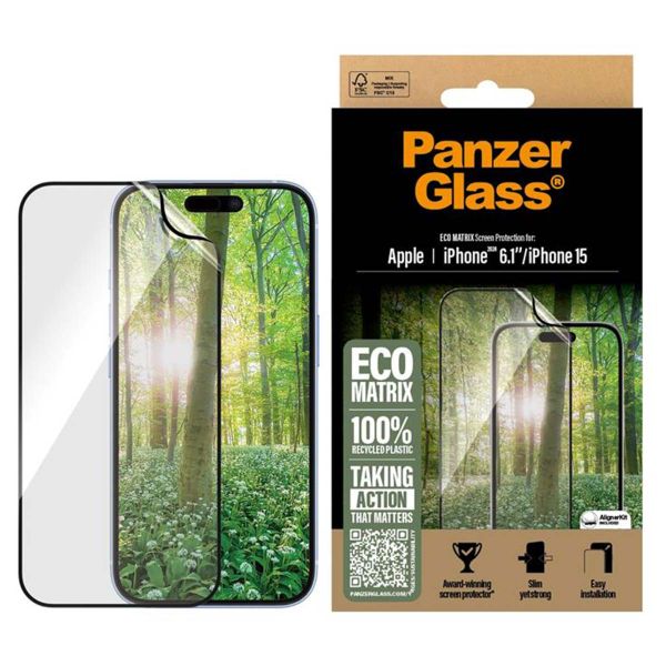 PanzerGlass ﻿Ultra Wide Fit Recycelter Antibakterieller Screen Protector Matrix inkl. Applikator für das Apple iPhone 16