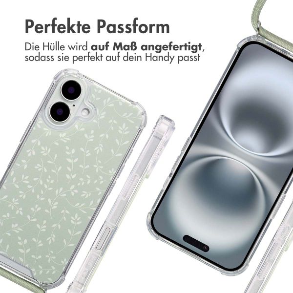 imoshion Design Hülle mit Band Apple iPhone 16 - Smoke Green Flowers