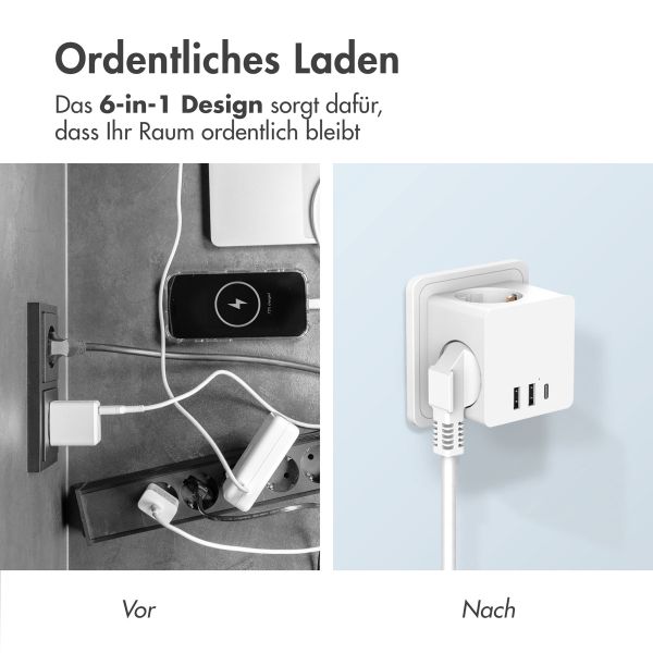 Accezz PowerCube | 6-in-1 - 1x USB-C + 2x USB-A + 3x Steckdose - 4000 Watt - Weiß