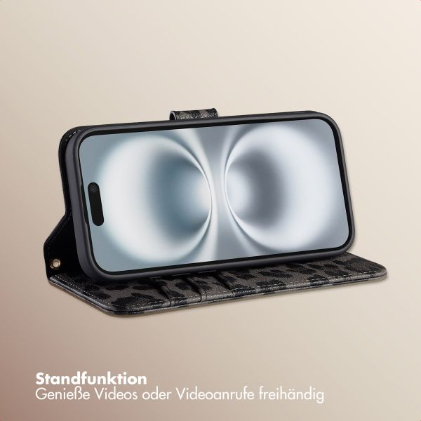 Selencia Sabi Klapphülle mit Leopardenmuster Apple iPhone 16 - Midnight Black