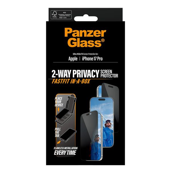 PanzerGlass Ultra Wide Fit FastFit in-a-box Privacy Screen Protector Apple iPhone 17 Pro