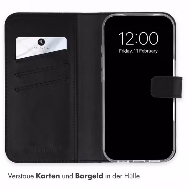 Selencia Echtleder Klapphülle Apple iPhone 18 Pro / 17 Pro - Schwarz