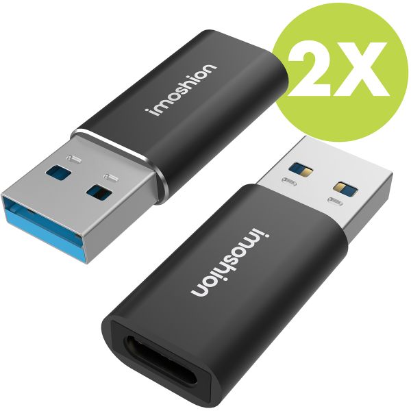 imoshion 2x USB-A 3.1 (Stecker)-auf-USB-C (Buchse)-Adapter – OTG – Schwarz