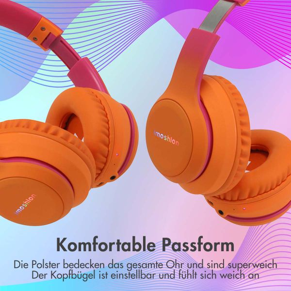 imoshion Kabellose Kinderkopfhörer LED Light - Dezibelbegrenzer - Mit AUX-Kabel - Hot Pink / Apricot Orange Crush
