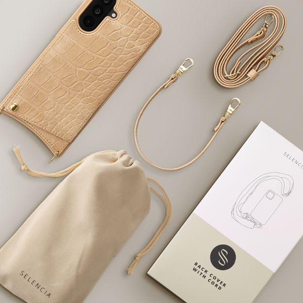 Selencia Nova Croco HandyHülle mit Kordel und Kartenhalter Samsung Galaxy A36 - Toasted Almond