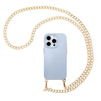 Selencia Rivièra MagSafe Backcover mit abnehmbaren Haken für das Apple iPhone 15 Pro - Powder Blue + Bold Chain (130 cm) - Gold