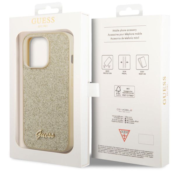 Guess Glitter Flakes Back Cover Apple iPhone 14 Pro - Gold