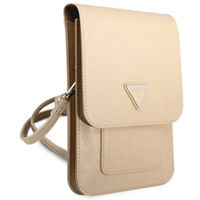 Guess Saffiano Triangle Handytasche - Geeignet für Smartphones bis 7 Zoll - Beige