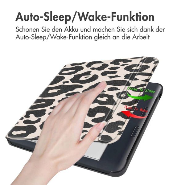 imoshion Design Slim Hard Case Sleepcover mit Stand Kobo Libra Colour - Leopard